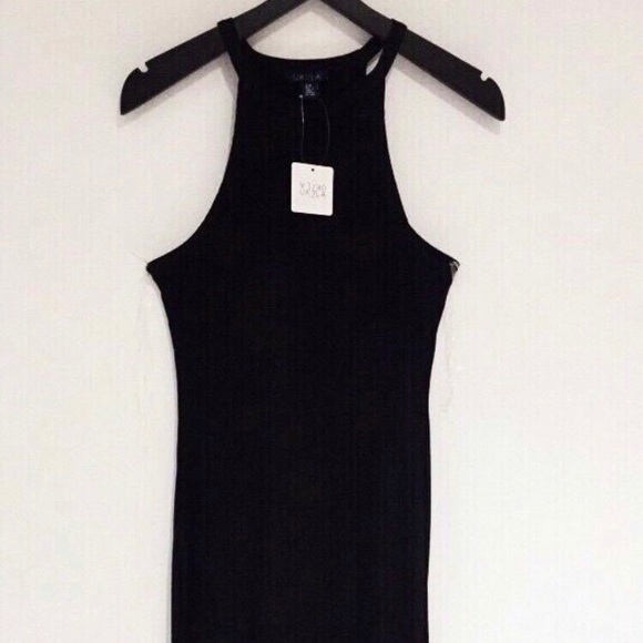 •NWT• UK2LA Black Ribbed Jersey High-Low Hem Dress - Picture 1 of 3